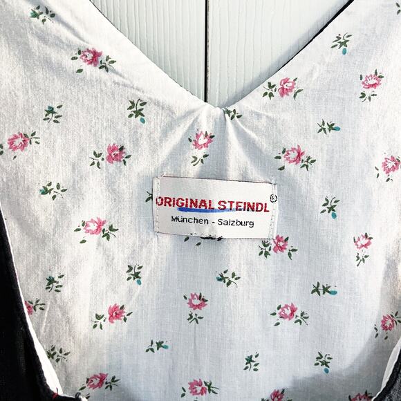Original Steindl Vintage Black Floral Embroidered Dirndl Festival Mini Dress - Picture 3 of 9